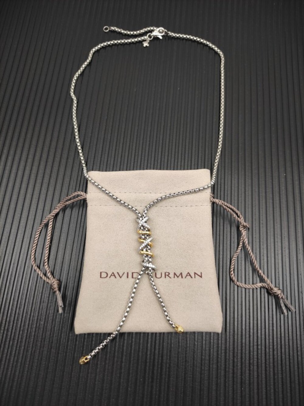 David Yurman Silver&Gold Diamond Crossover X Y-Necklace Lariat